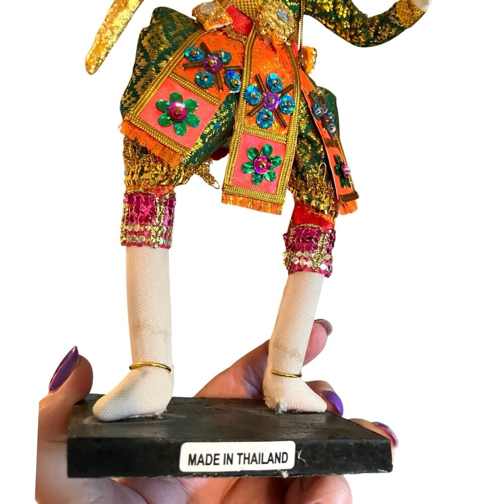 Vintage Thai Khon Dancing God Doll – Green Costume (11.5”) - Picture 8 of 14